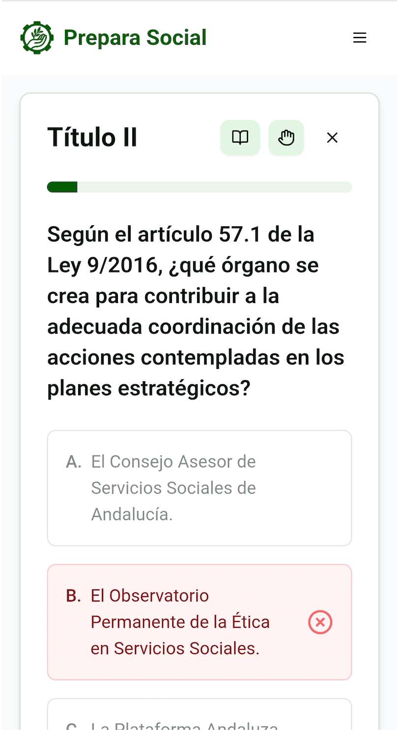Icono de flashcard en un test